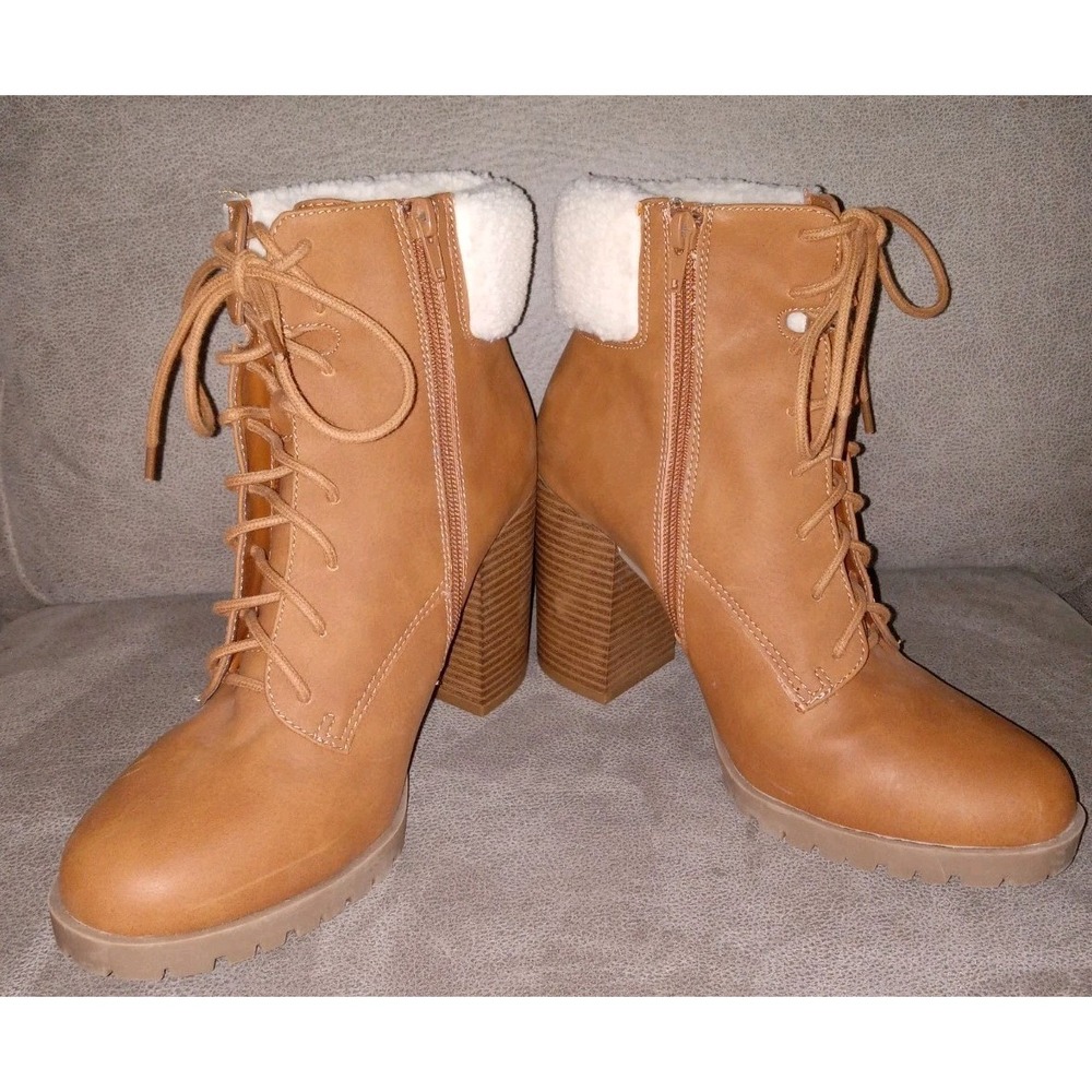 Ana Redwood Boot Womens Size 9.5 M Heel Booties Faux Fur Trim - Picture 2 of 12